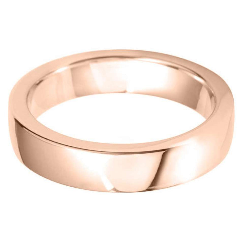 Rounded Flat Wedding Band Ring - 18ct Gold 5mm Width (Heavy)
