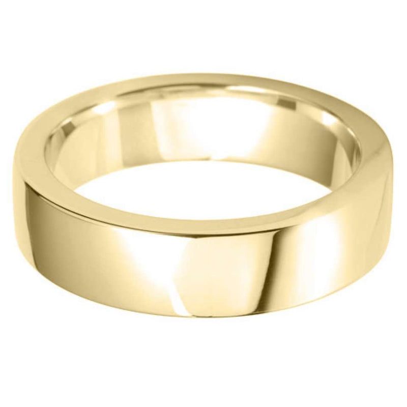 Rounded Flat Wedding Band Ring - 9ct Gold 6mm Width (Heavy)