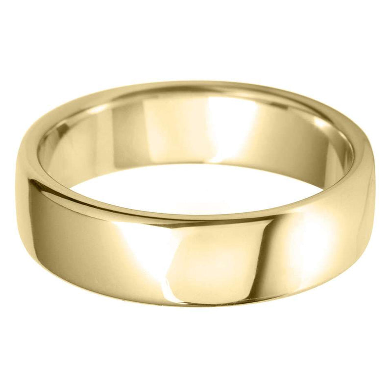 Rounded Flat Wedding Band Ring - 18ct Gold 6mm Width (Medium)