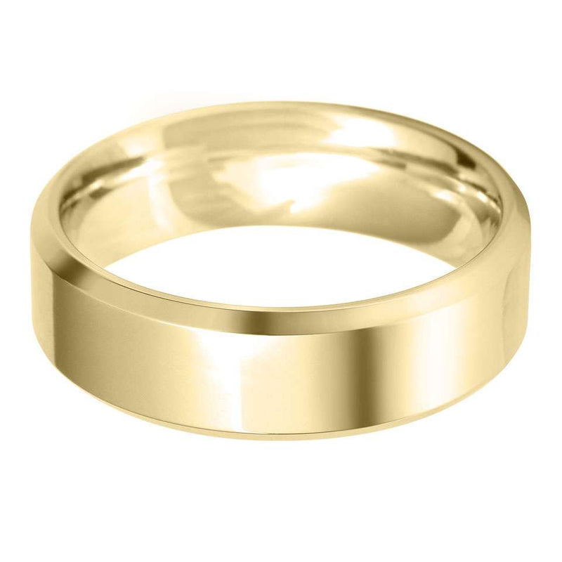 Bevelled Edge Wedding Band Ring - 18ct Gold 7mm Width (Light)