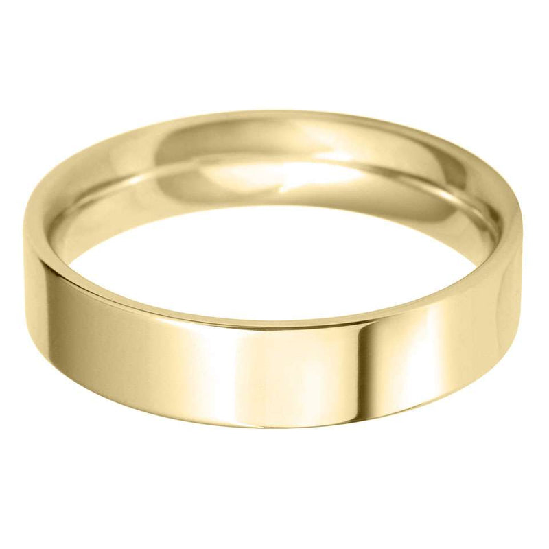 Flat Court Wedding Band Ring - 18ct Gold 5mm Width (Medium)